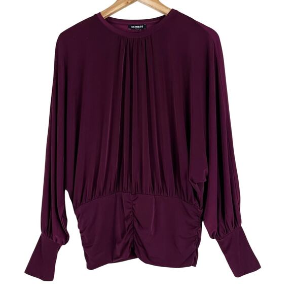 Express Purple Ruched Balloon Sleeve Blouse Womens S Elegant Minimalist - Picture 3 of 9